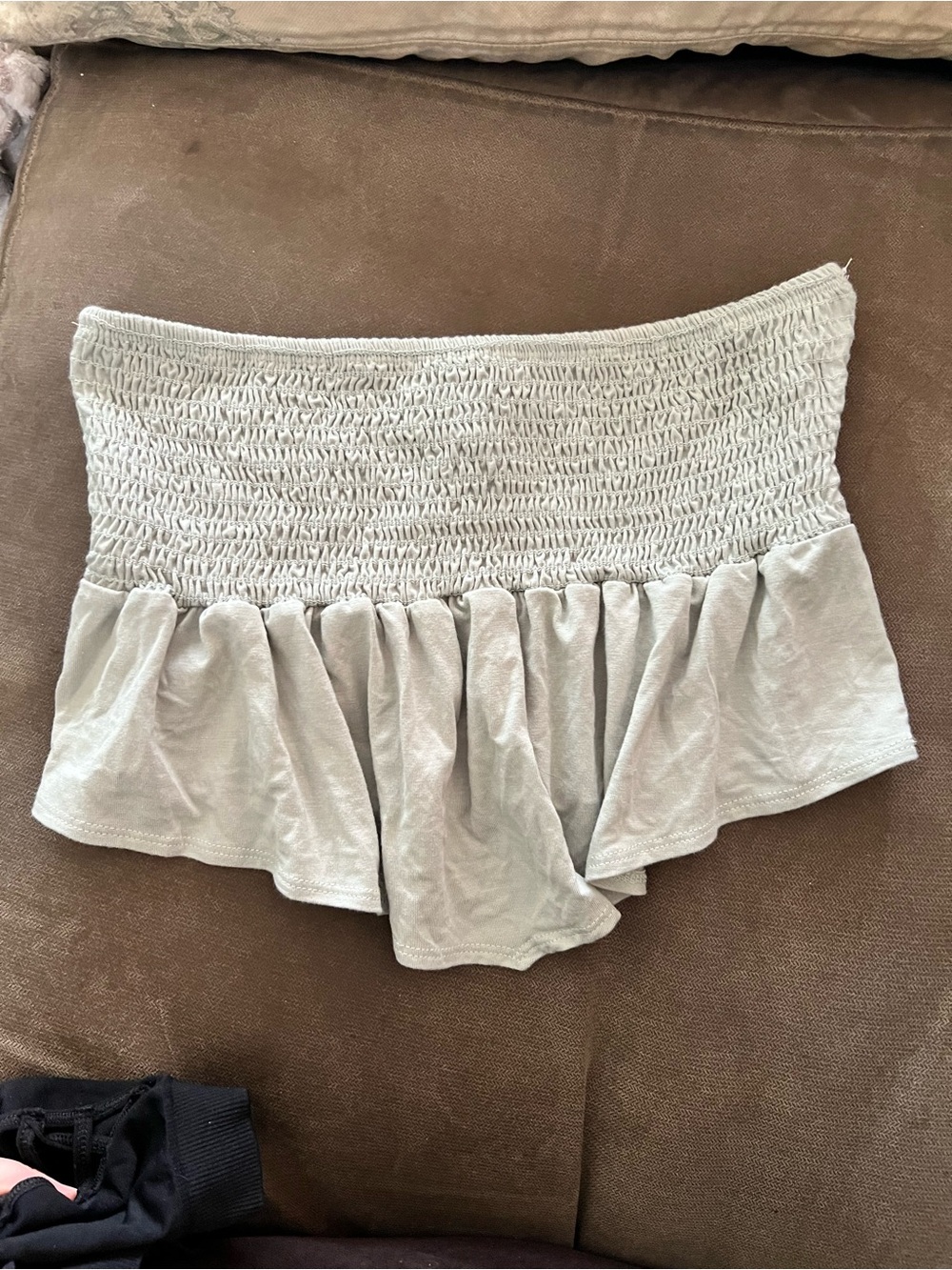 Smocked Ruffled Crop Top in Light Sage